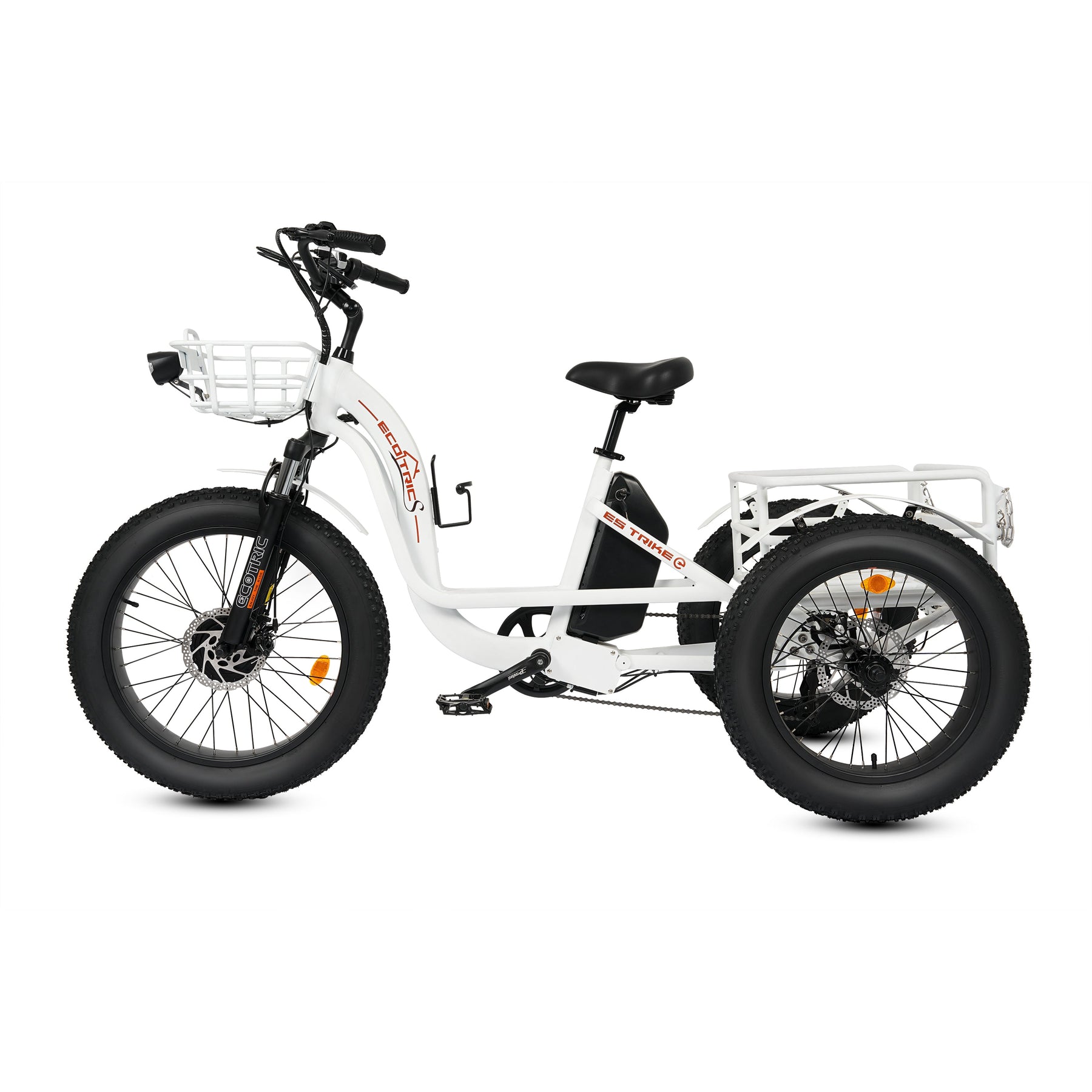 Ecotric 48V 24"x4.0 Front 20"x4.0 Rear Tires Tricycle electric bike with Front Basket + Rear Rack-senior