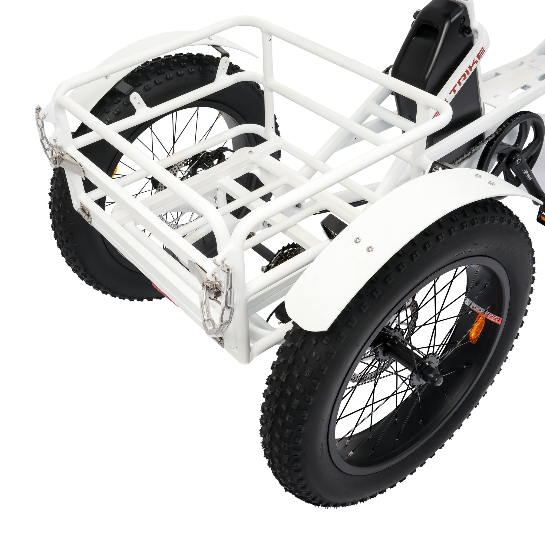 Ecotric 48V 24"x4.0 Front 20"x4.0 Rear Tires Tricycle electric bike with Front Basket + Rear Rack White