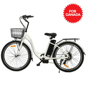 Ecotric 26inch White Peacedove electric city bike with basket and rear rack